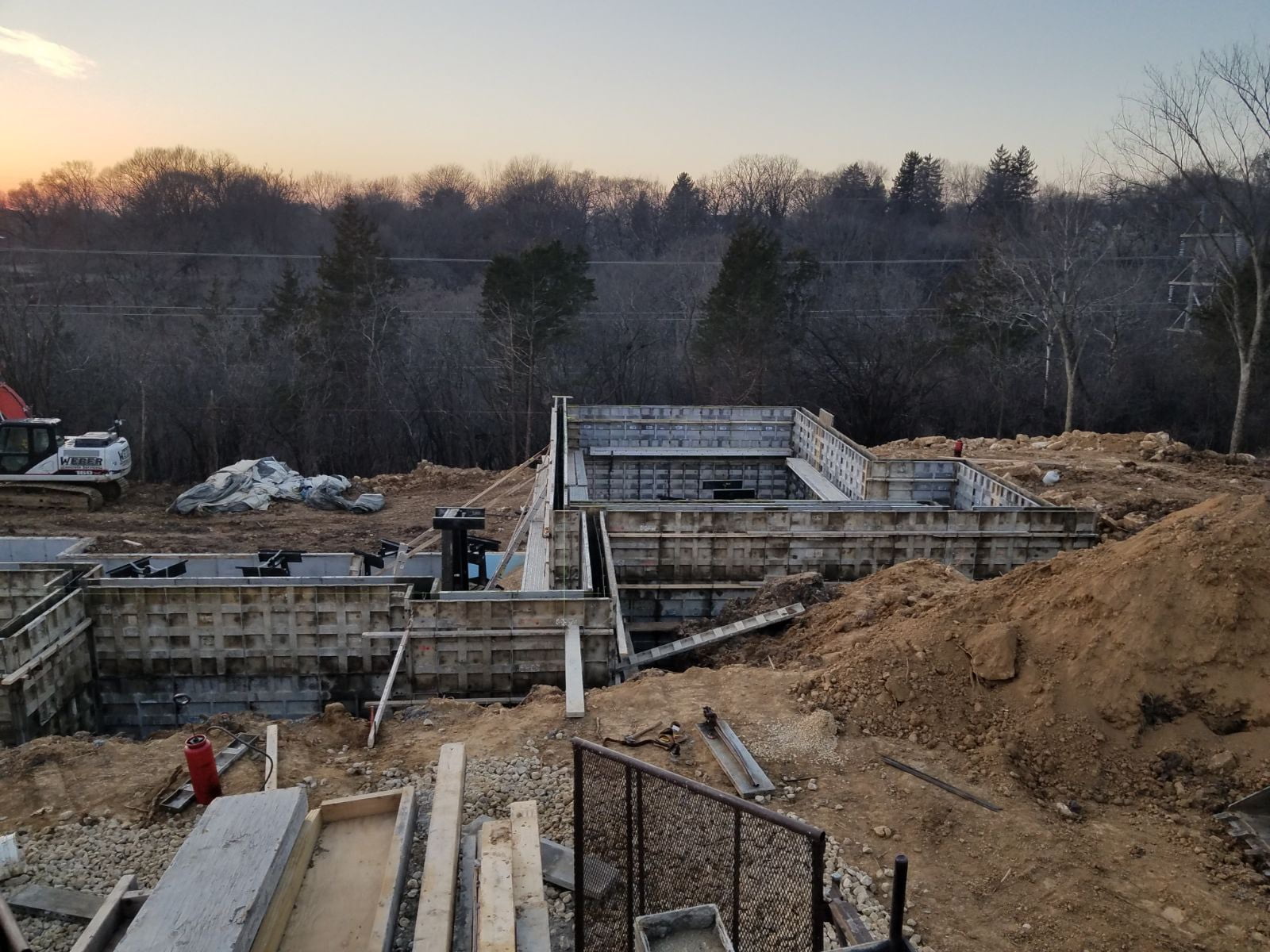 Foundation formwork at sunset