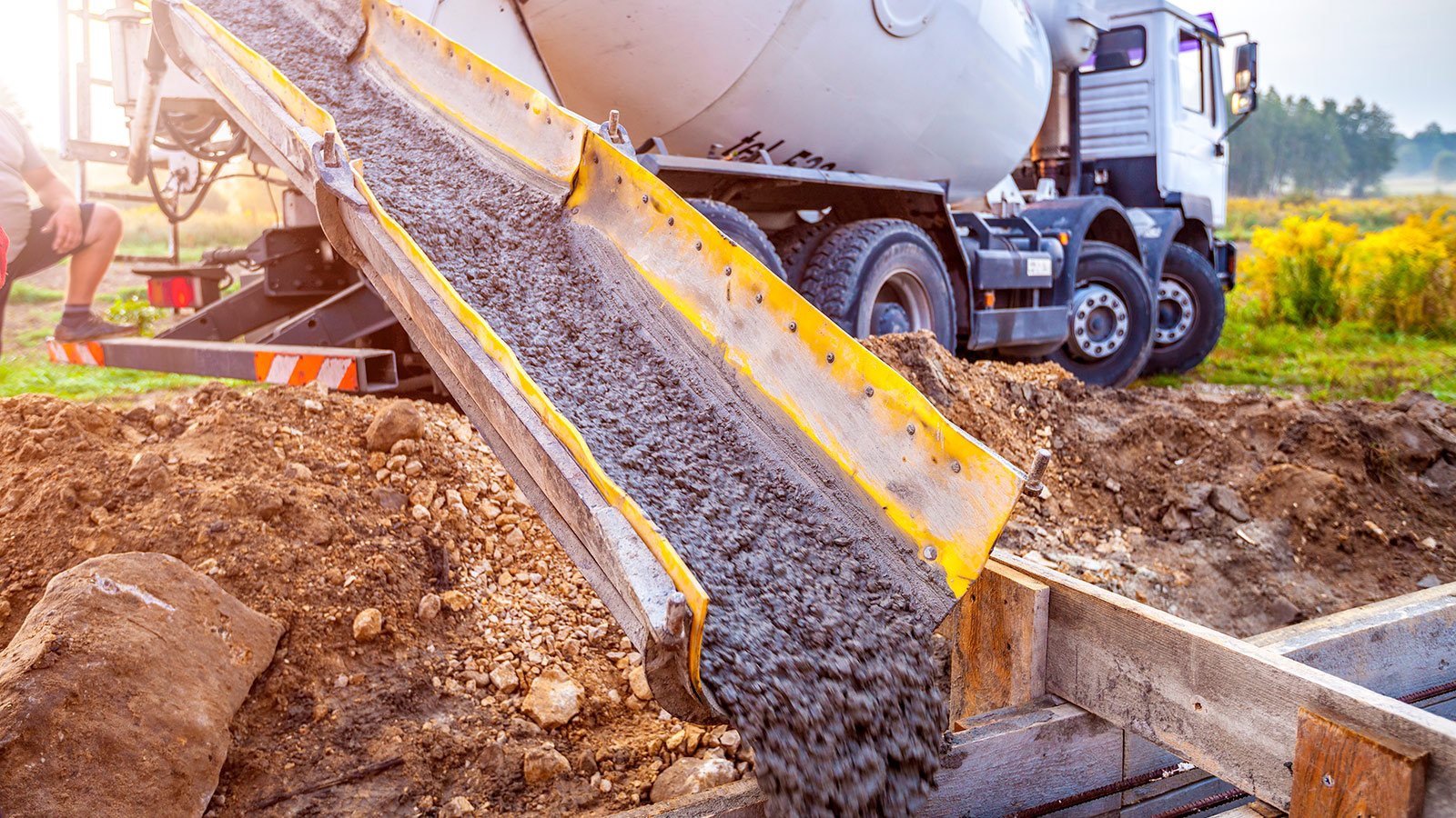 Concrete pour from mixer truck